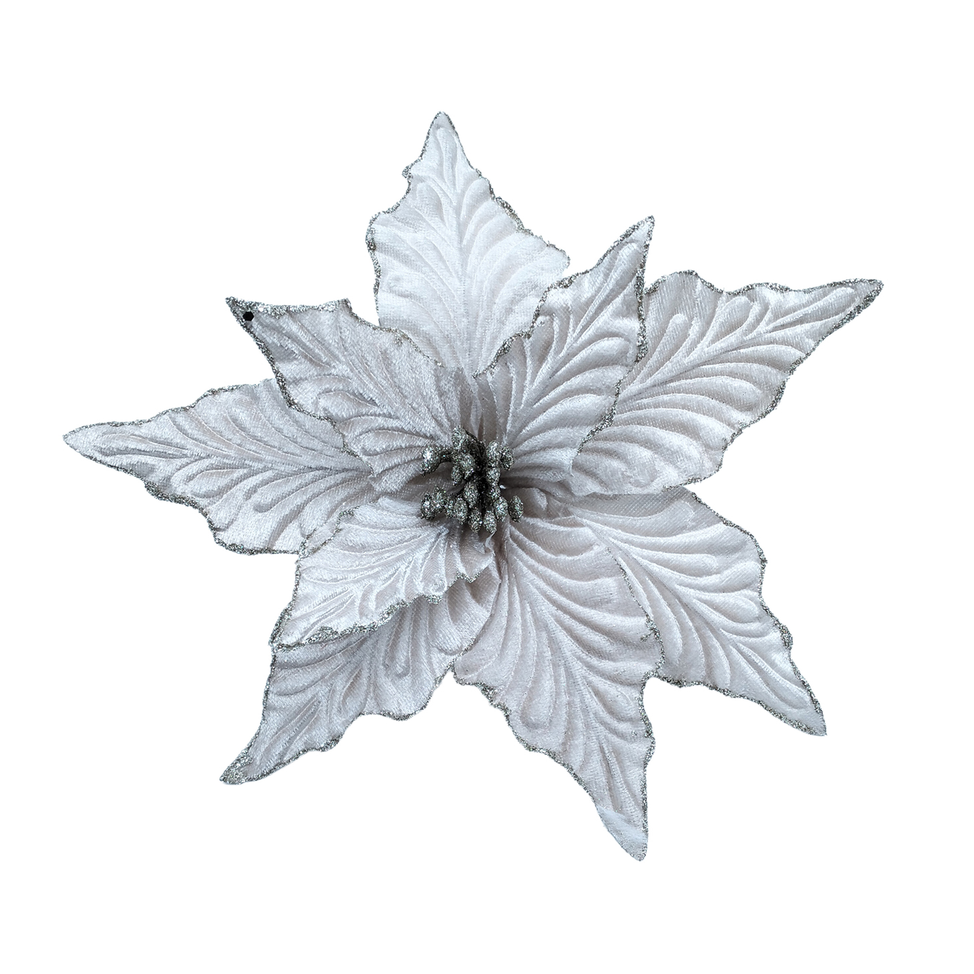 POINSETTIA HEAD VELVET 11" LT. CHAMPAGNE W/CLIP/GLITTER