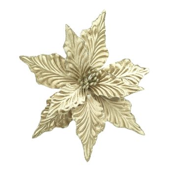 POINSETTIA HEAD VELVET 11" CHAMPAGNE W/CLIP/GLITTER