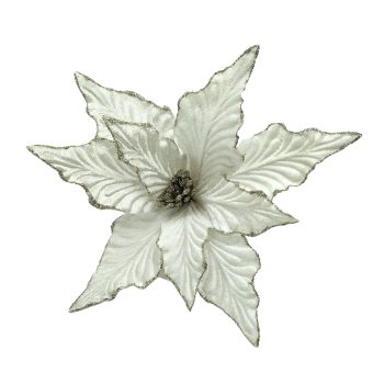 POINSETTIA HEAD VELVET 11" CREAM W/CLIP/GLITTER