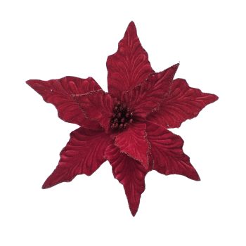 POINSETTIA HEAD VELVET 11" RED W/CLIP/GLITTER