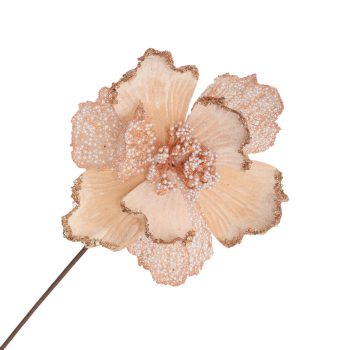 MAGNOLIA STEM VELVET 20"X8" PEACH W /GLITTER AND MESH