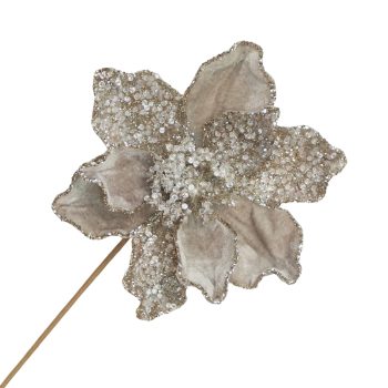 MAGNOLIA STEM VELVET 20"X8" PLATINUM W/BEAD AND GLITTER