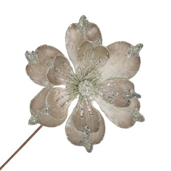 MAGNOLIA STEM VELVET 20"X9" PLATINUM W/GLITTER