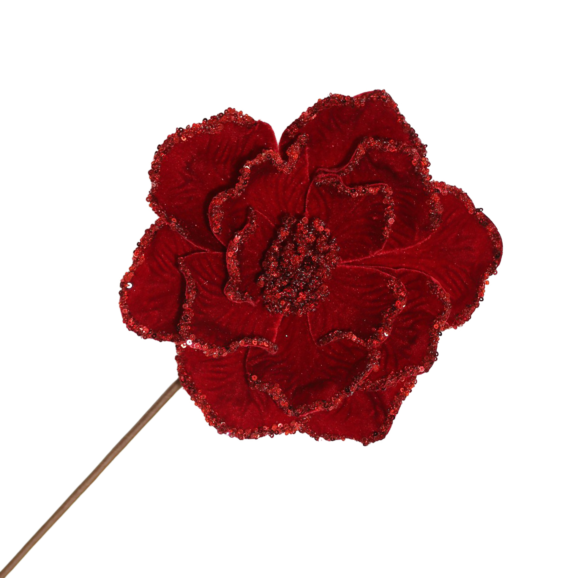 MAGNOLIA STENM VELVET 20"X9" RED W/ GLITTER