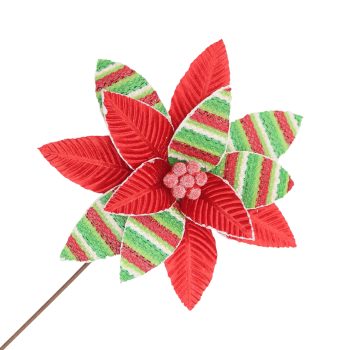 POINSETTIA STEM FABRIC 20"X11" RED/LIME GREEN/WHITE