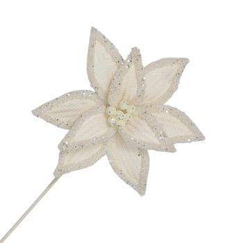 POINSETTIA STEM FABRIC 20"X11" IVORY W/ICED EDGE