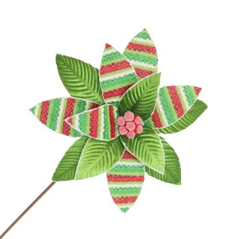 POINSETTIA STEM FABRIC 20"X11" LIME GREEN/ RED/ WHITE