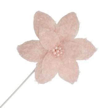 POINSETTIA STEM FURRY 20"X11" PINK W/PEARL CENTER