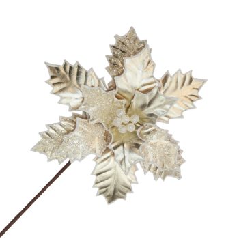 POINSETTIA STEM METALIC 20"X11" CHAMPAGNE W/ICE GLITTER