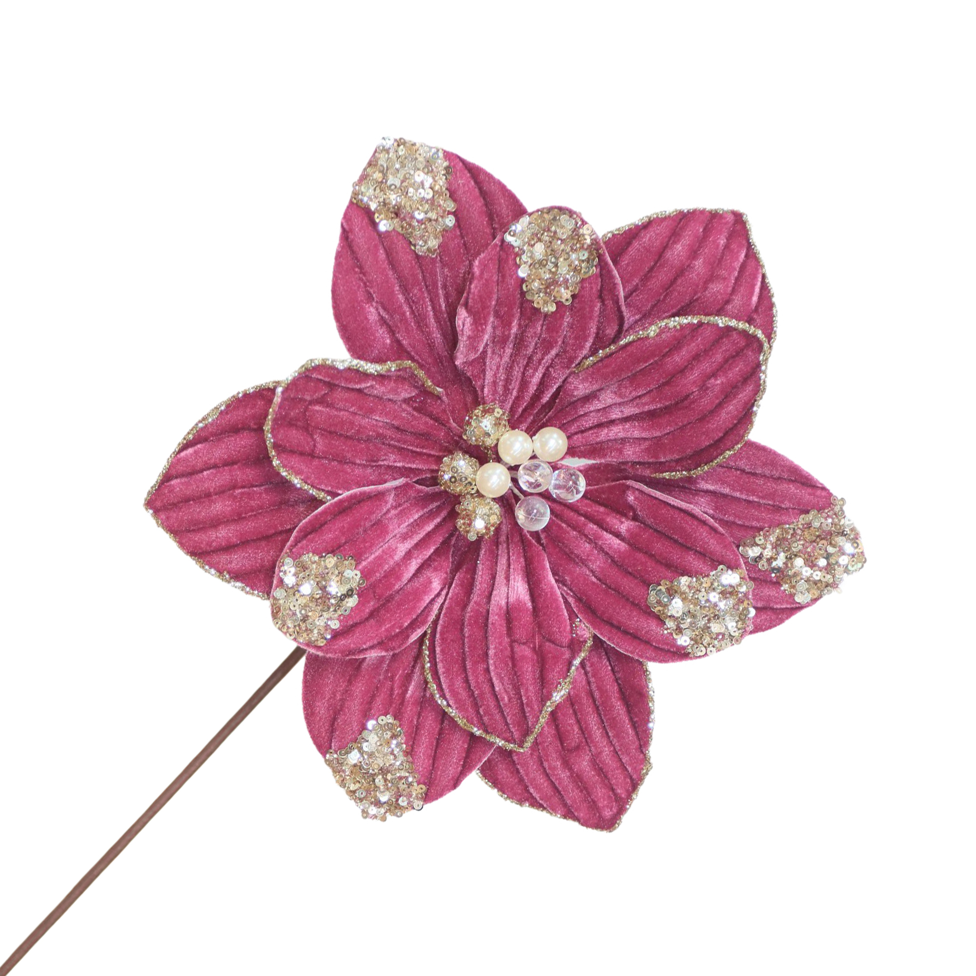 POINSETTIA STEM VELVET 20"X10" ANTIQUE PINK W/ GLITTER