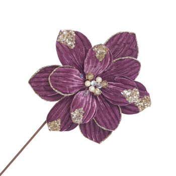 POINSETTIA STEM VELVET 20"X10" PLUM W/GLITTER