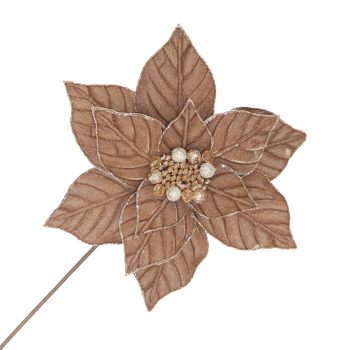 POINSETTIA STEM VELVET 20"X11" MOCA W/GLITTER