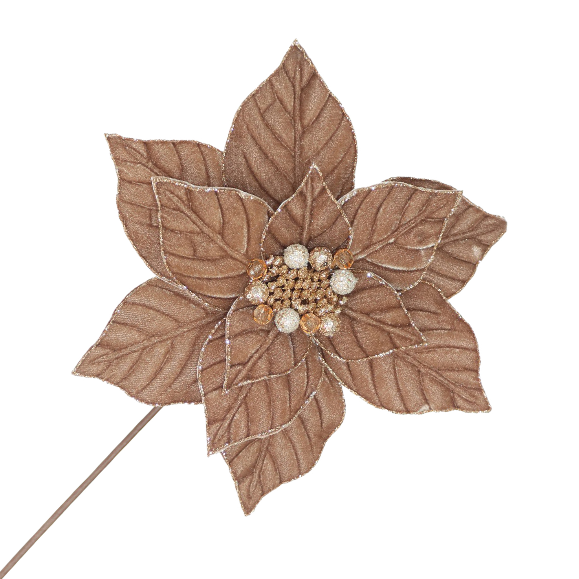 POINSETTIA STEM VELVET 20"X11" MOCA W/GLITTER