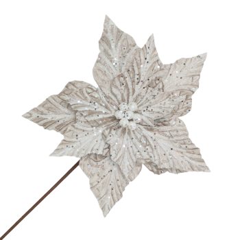 POINSETTIA STEM VELVET 20"X11" PLATINUM W/ICE FROSTING