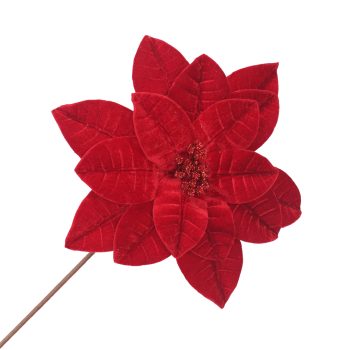 POINSETTIA STEM VELVET 20"X11" RED (ROUND PTAL)