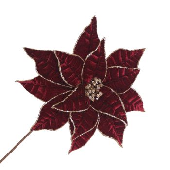 POINSETTIA STEM VELVET 20"X12" BURGUNDY W/GLITTER EDGE