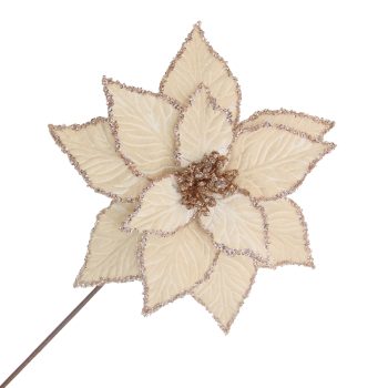 POINSETTIA STEM VELVET 20"X12" CHAMPAGNE BROWN W/ICE GLITTER EDGE