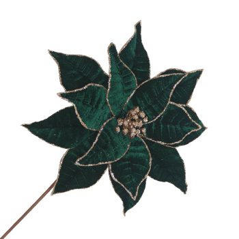 POINSETTIA STEM VELVET 20"X12" EMERALD W/GLITTER EDGE