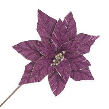 POINSETTIA STEM VELVET 20"X12" PLUM W/GLITTER EDGE