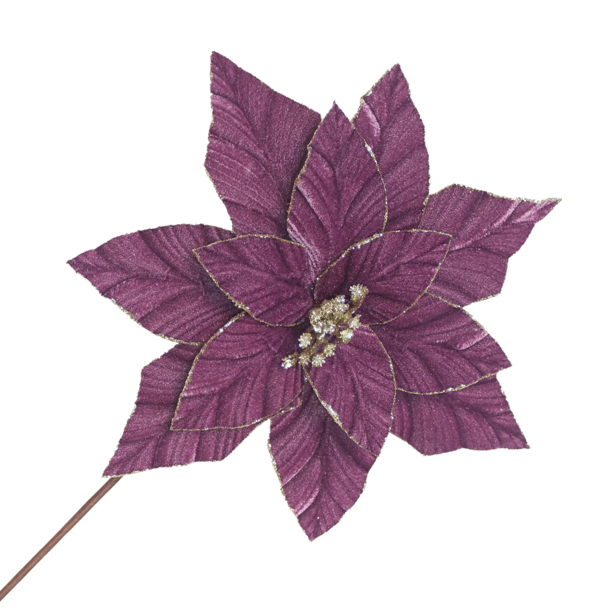 POINSETTIA STEM VELVET 20"X12" PLUM W/GLITTER EDGE