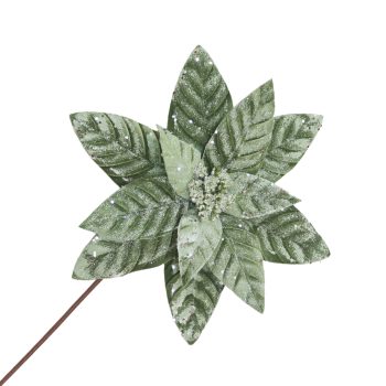 POINSETTIA STEM VELVET 20"X12" SAGE W/GLITTER