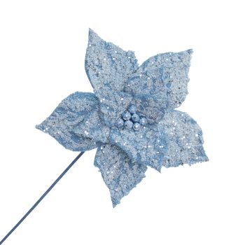 POINSETTIA STEM WOOL 20"X11" JEANS BLUE W/FROSTING