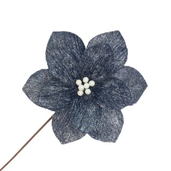 POINSETTIA STEM WOOL 20"X11" MIDNIGHT BLUE W/FROSTING