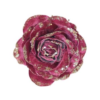 ROSE HEAD VELVET W/CLIP 5"X4" ANTIQUE PINK W/GLITTER