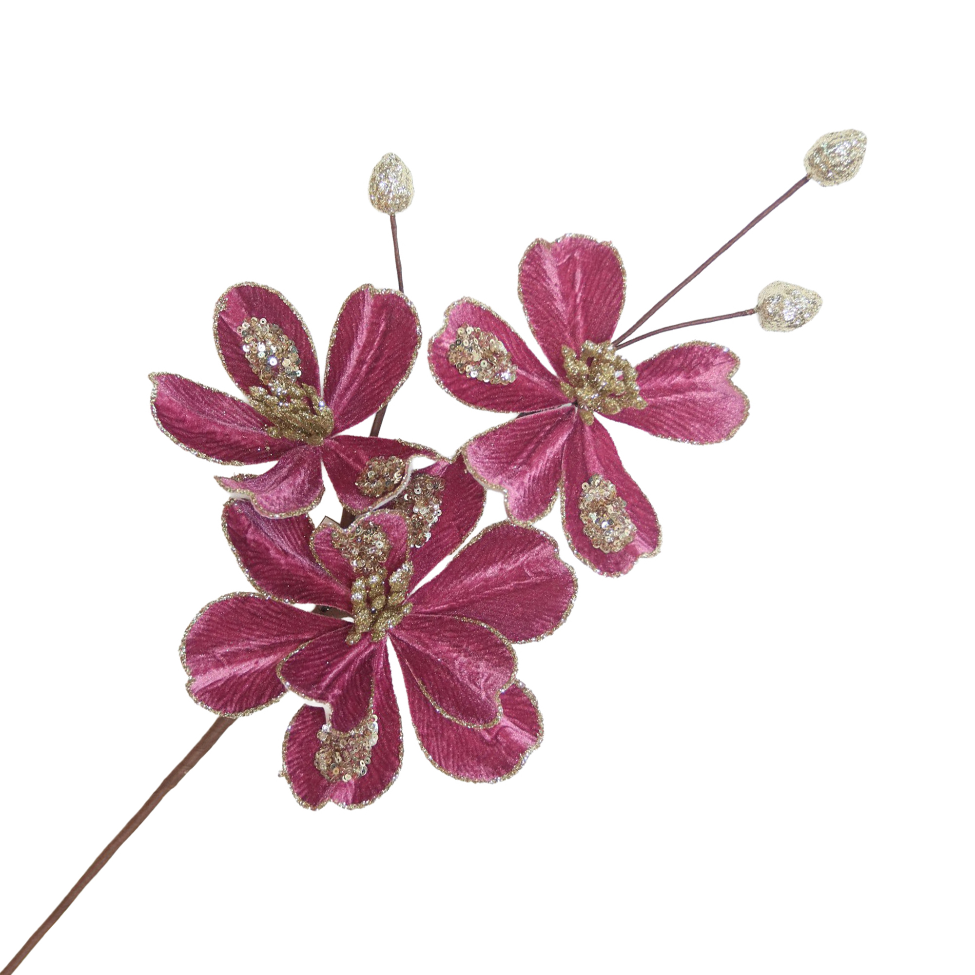 SPRAY MINI MAGNOLIA 24"X3 ANTIQUE PINK VELVET W/GLITTER