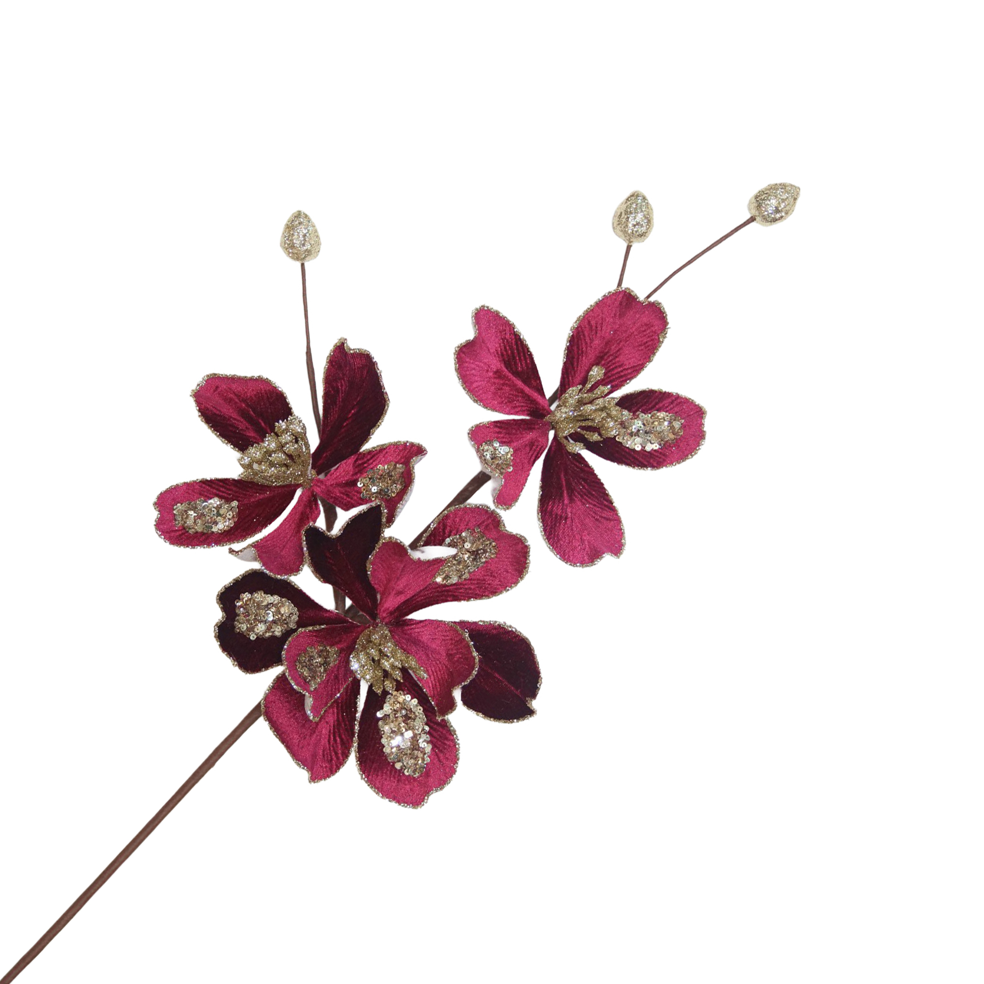 SPRAY MINI MAGNOLIA 24"X3 BLACK CHERRY VELVET W/GLITTER