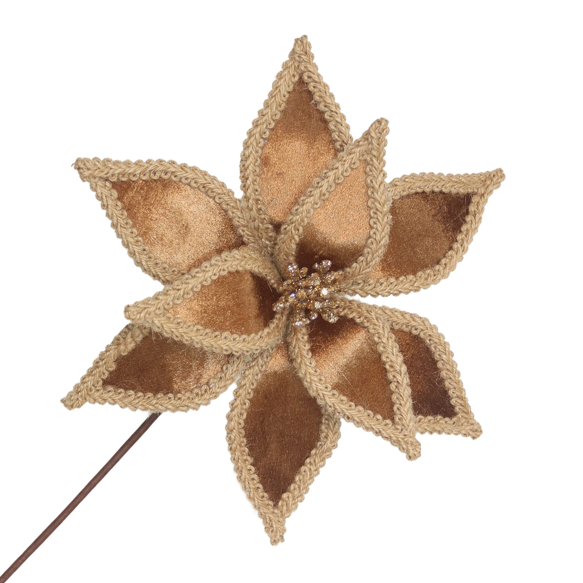 POINSETTIA STEM VELVET 20"X12" BROWN W/JUTE EDGES