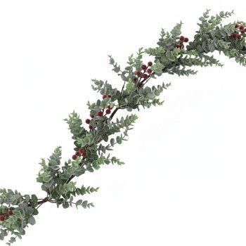 GARLAND FROSTED EUCALYPTUS 5' W/ICED RED BERRIES