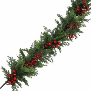 GARLAND REAL-TOUCH MIXED PINE 5' W/RED BERRIES
