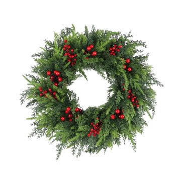 WREATH REAL-TOUCH MIXED PINE 26" W/RED BERRIES