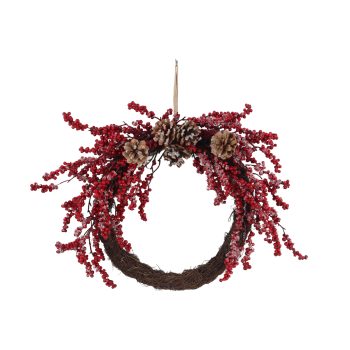 WREATH TWIG/RED CLUSTER BERRY 22" W/FROSTING
