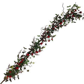 GARLAND MINI LEAVES W/RED BERRIES 5' GREEN/RED