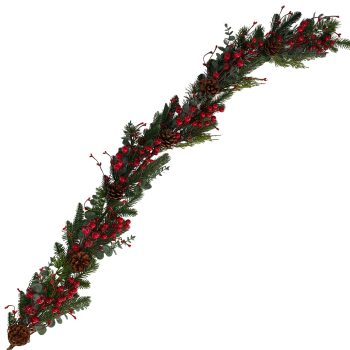GARLAND PINE W/RED BERRIES AND PINE CONES 5' GREEN/RED/BROWN