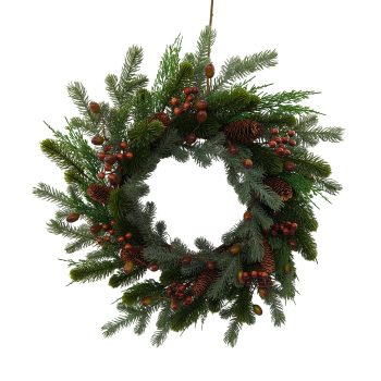 WREATH MIXED PINE W/BROWN BERRIES 22"