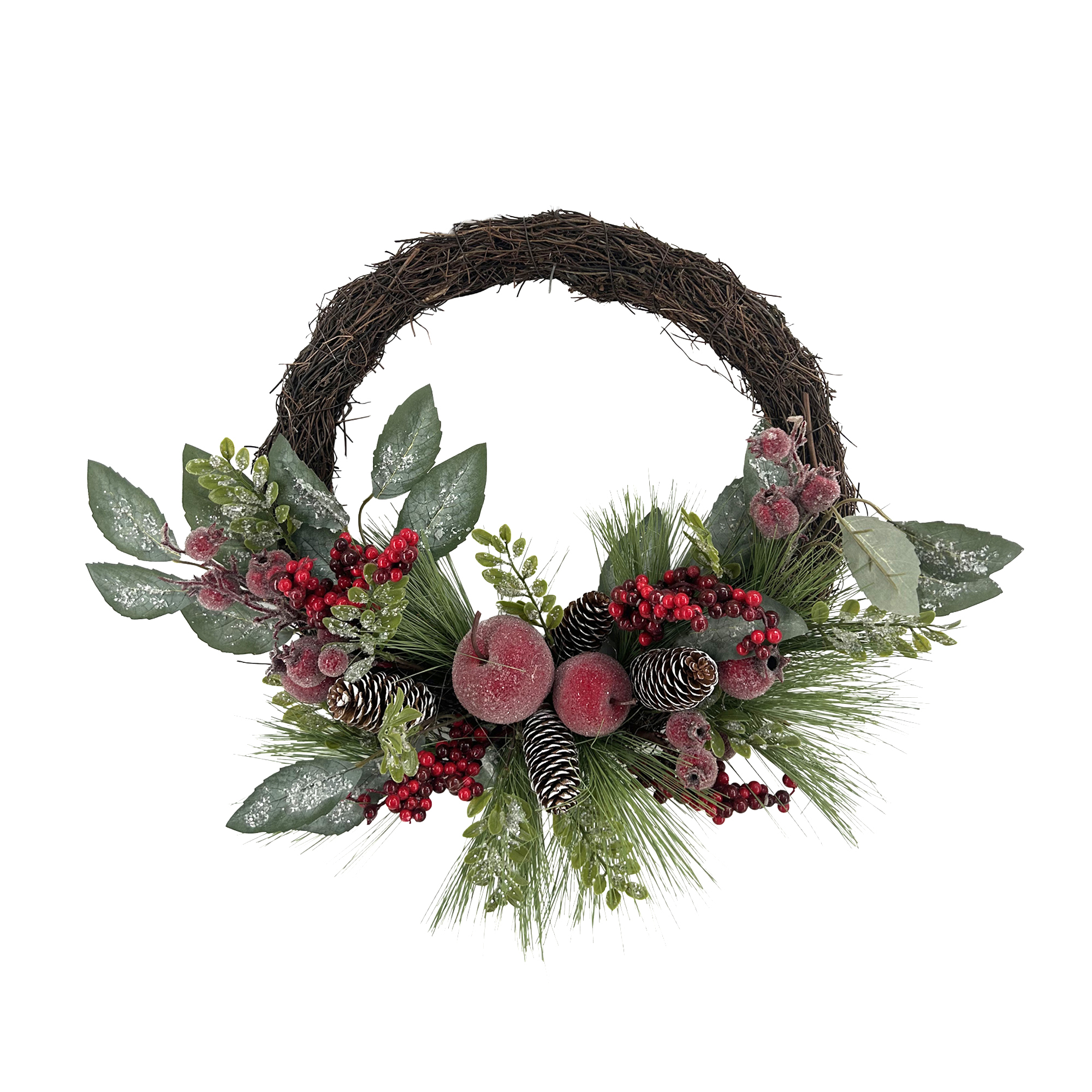 WREATH 22" RATTAN W/ GREENERY, APPLES & BERRIES