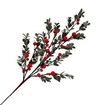 SPRAY BERRY 27" RED W/MINI LEAVES FROSTED