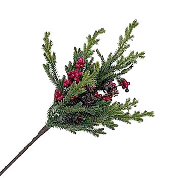 SPRAY SPRUCE BRANCHES 26" GREEN W/RED BERRIES PE