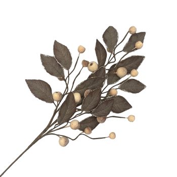 SPRAY LEAF 28" BROWN W/ICED CREAM PODS/BERRIES