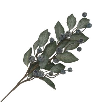 SPRAY LEAF 28" GREEN W/ICED BLUE PODS/BERRIES