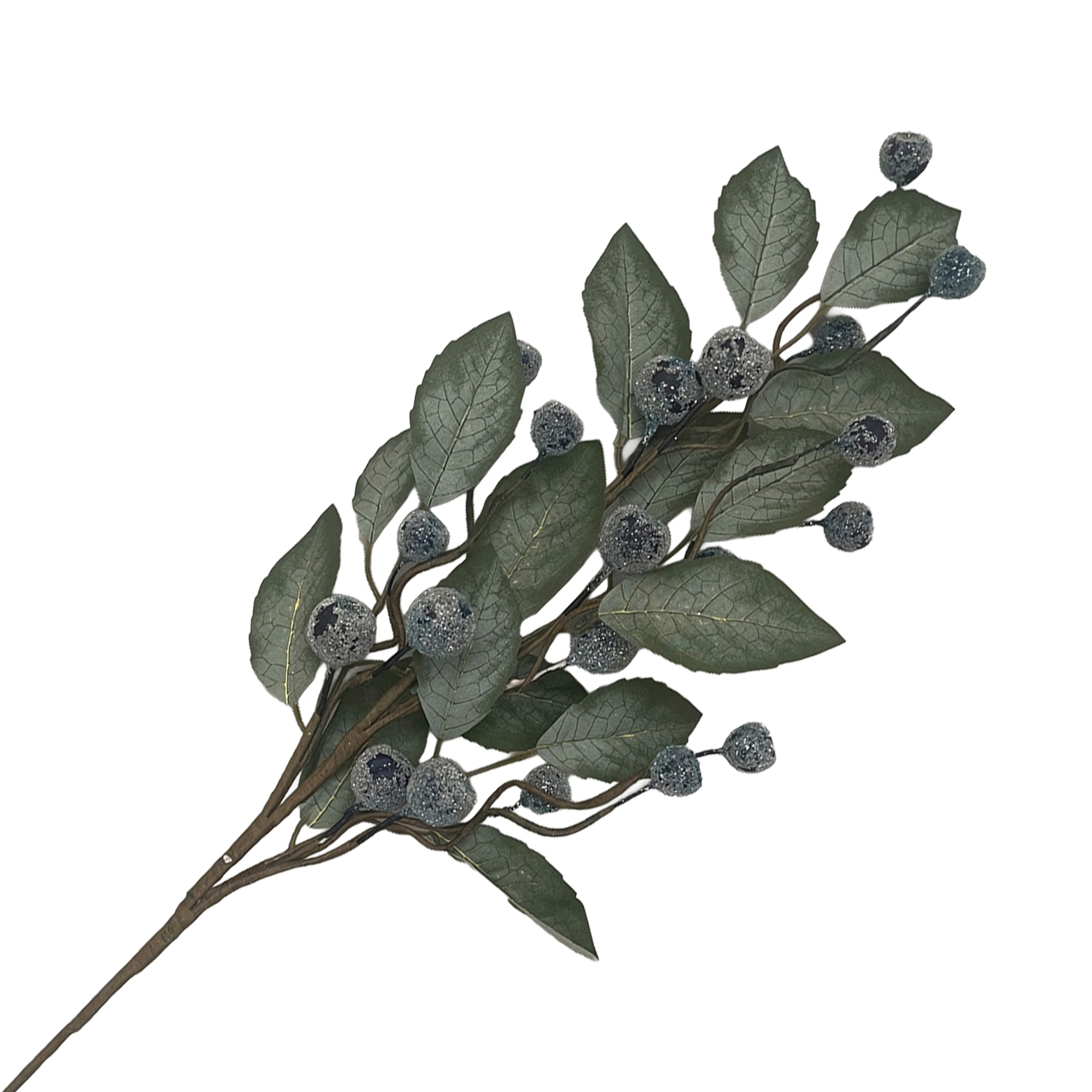 SPRAY LEAF 28" GREEN W/ICED BLUE PODS/BERRIES