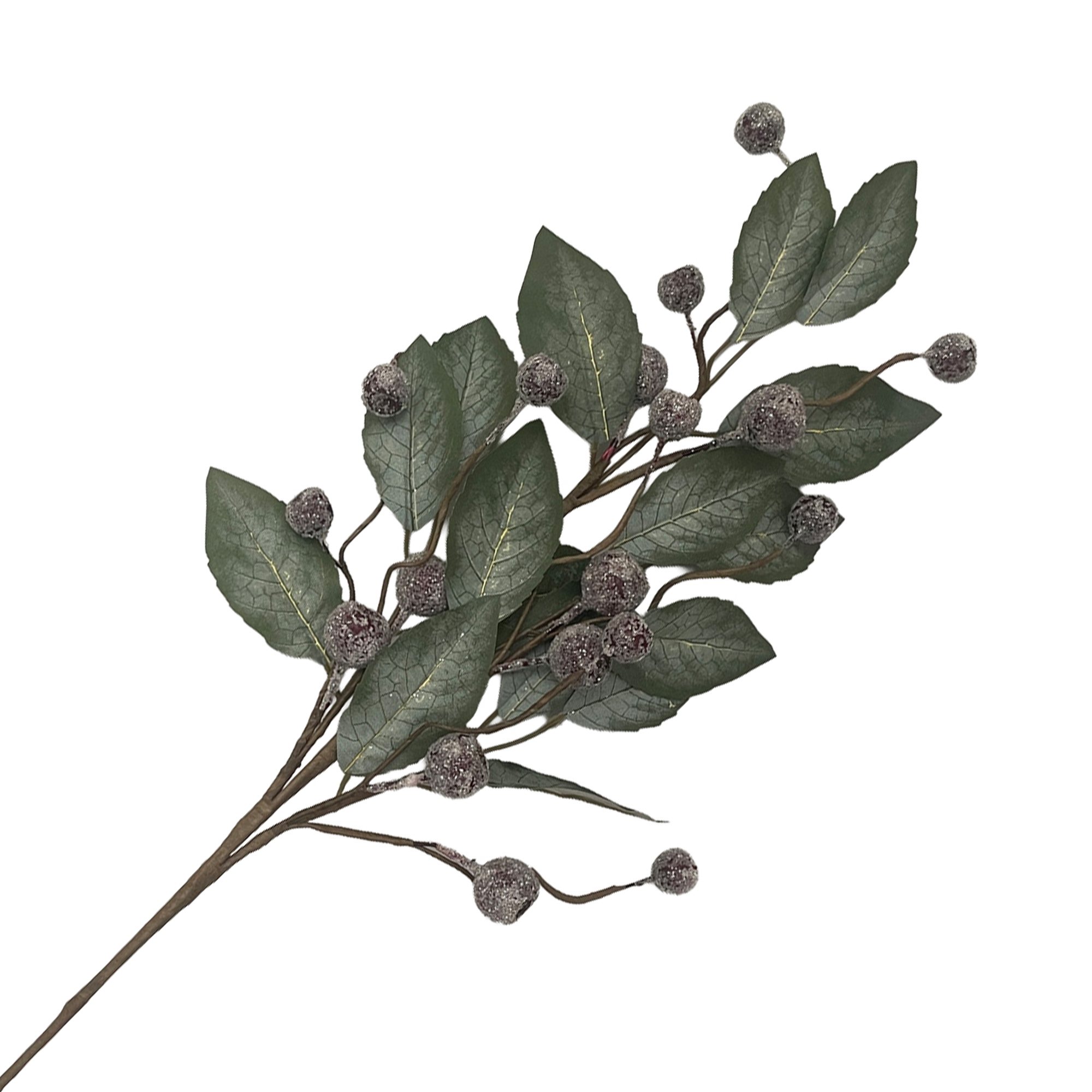 SPRAY LEAF 28" GREEN W/DARK RED ICED PODS/BERRIES