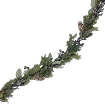 GARLAND 60" MIXED GREEN W/ICED BLUE BERRIES/PINE CONES