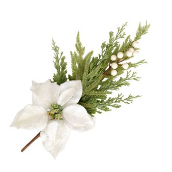 SPRAY POINSETTIA/PINE 18" CREAM W/WHITE BERRIES