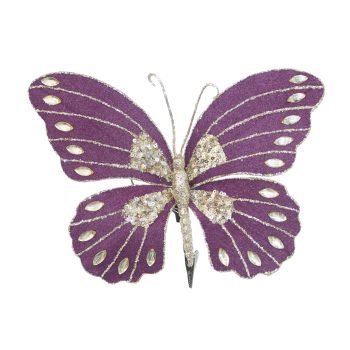 BUTTERFLY VELVET 9"X8" PLUM W/CLIP AND GLITTER