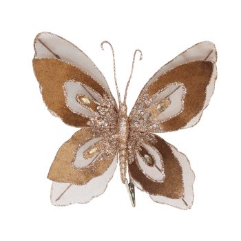 BUTTERFLY VELVET/SHEER 8"X6" BROWN W/CLIP AND GLITTER