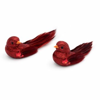 BIRD 4.5" BURGUNDY FEATHER W/GLITTER/SEQUINS 2 STYLES